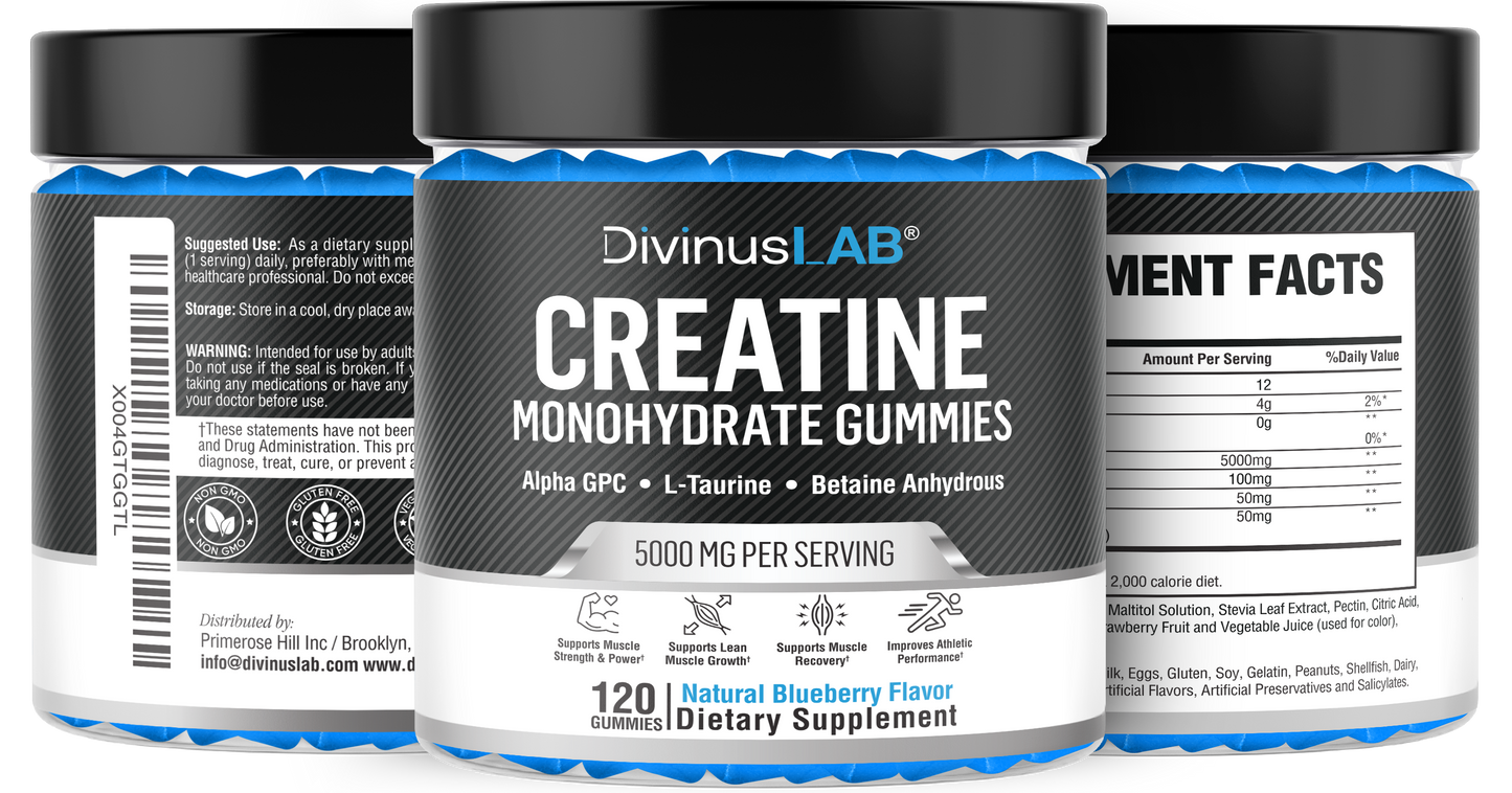 Creatine Monohydrate Gummies – Blueberry Flavor, 120 Count, 5g per Serving