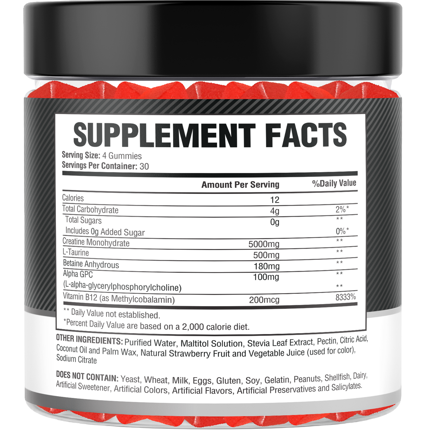 Creatine Monohydrate Gummies – Strawberry Flavor, 120 Count, 5g per Serving, Vegan