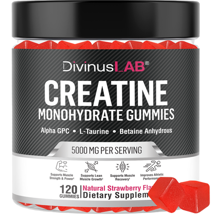 Creatine Monohydrate Gummies – Strawberry Flavor, 120 Count, 5g per Serving, Vegan