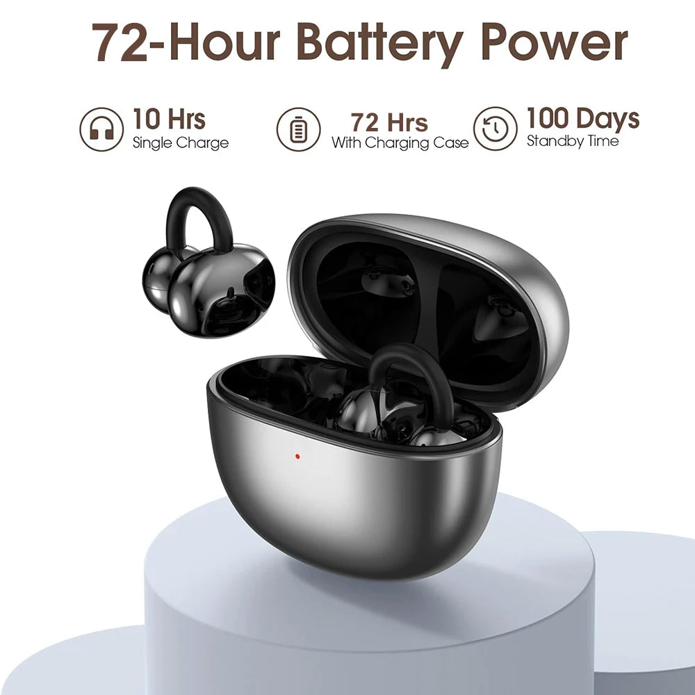 Wireless Earbuds with 72H Play Time Open Ear Design for 5.4 Ear Clip Sport Digital Display IPX7 Waterproof Touch Control