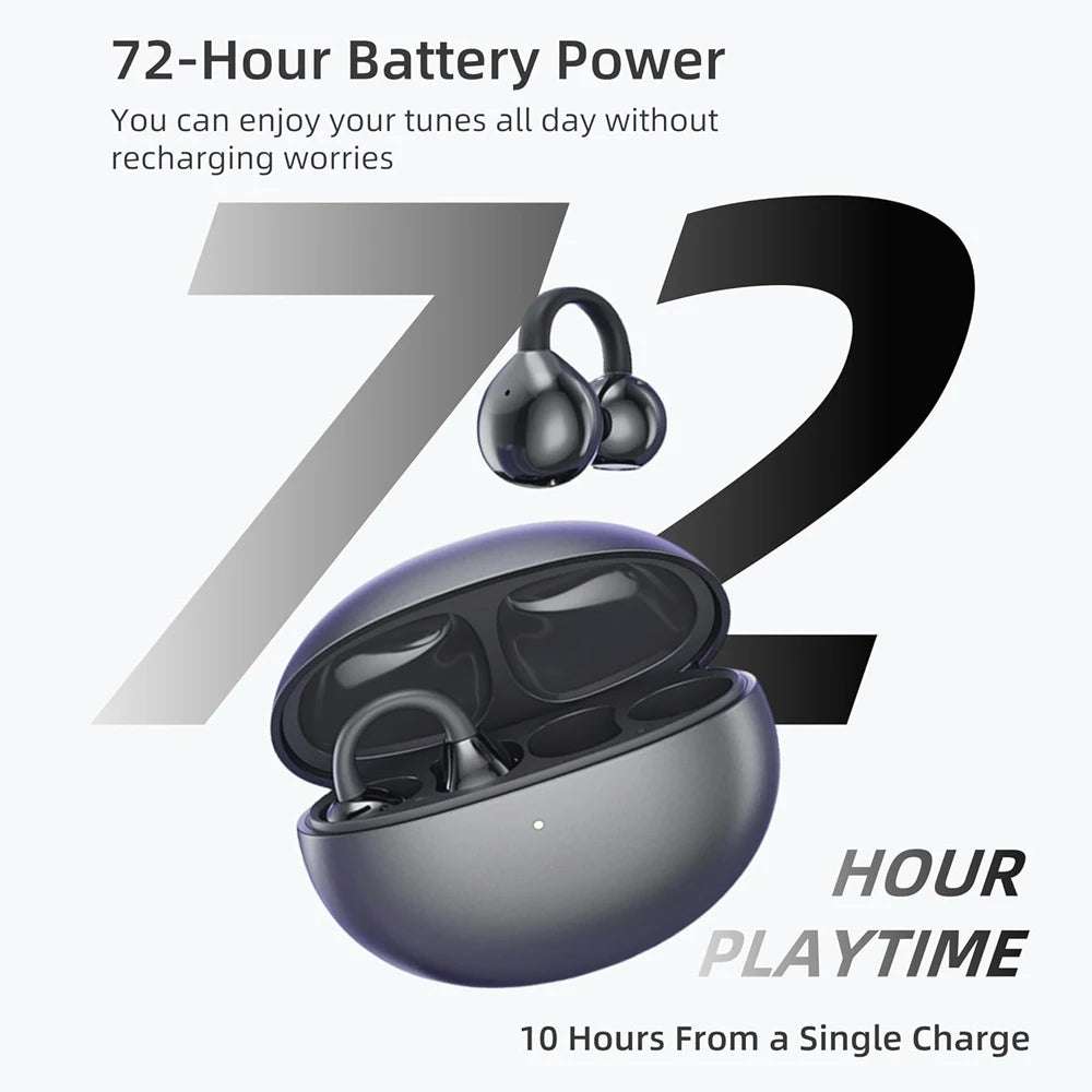 Wireless Earbuds with 72H Play Time Open Ear Design for 5.4 Ear Clip Sport Digital Display IPX7 Waterproof Touch Control