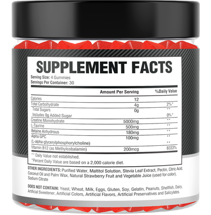 Creatine Monohydrate Gummies – Strawberry Flavor, 120 Count, 5g per Serving, Vegan